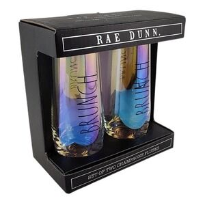 Rae Dunn Enchanted Irridescent 2  Stemless Champagne Flutes Large Letters BRUNCH